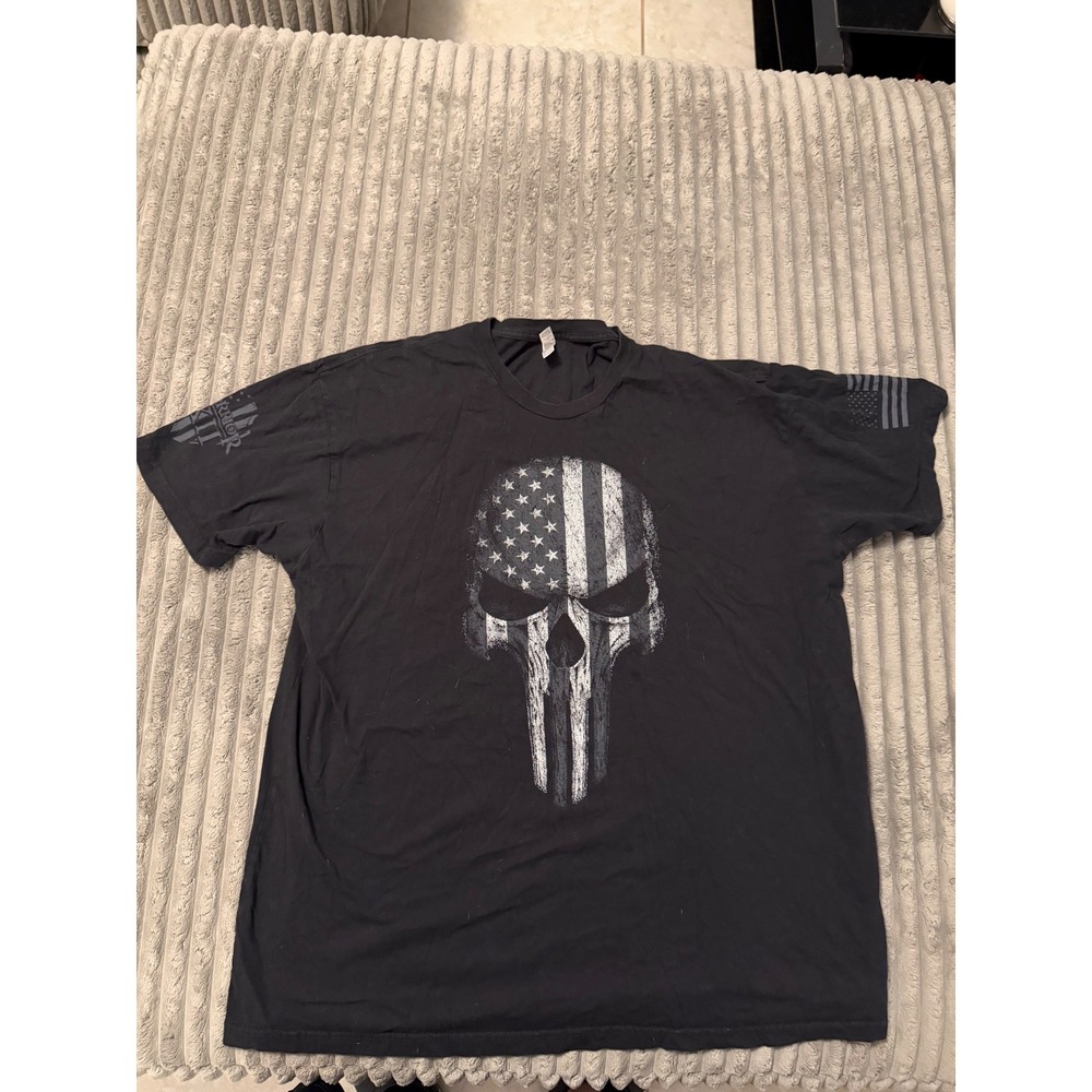 American Apparel Punisher Skull American Flag T-Shirt Black Warrior XII‎ 3XL
